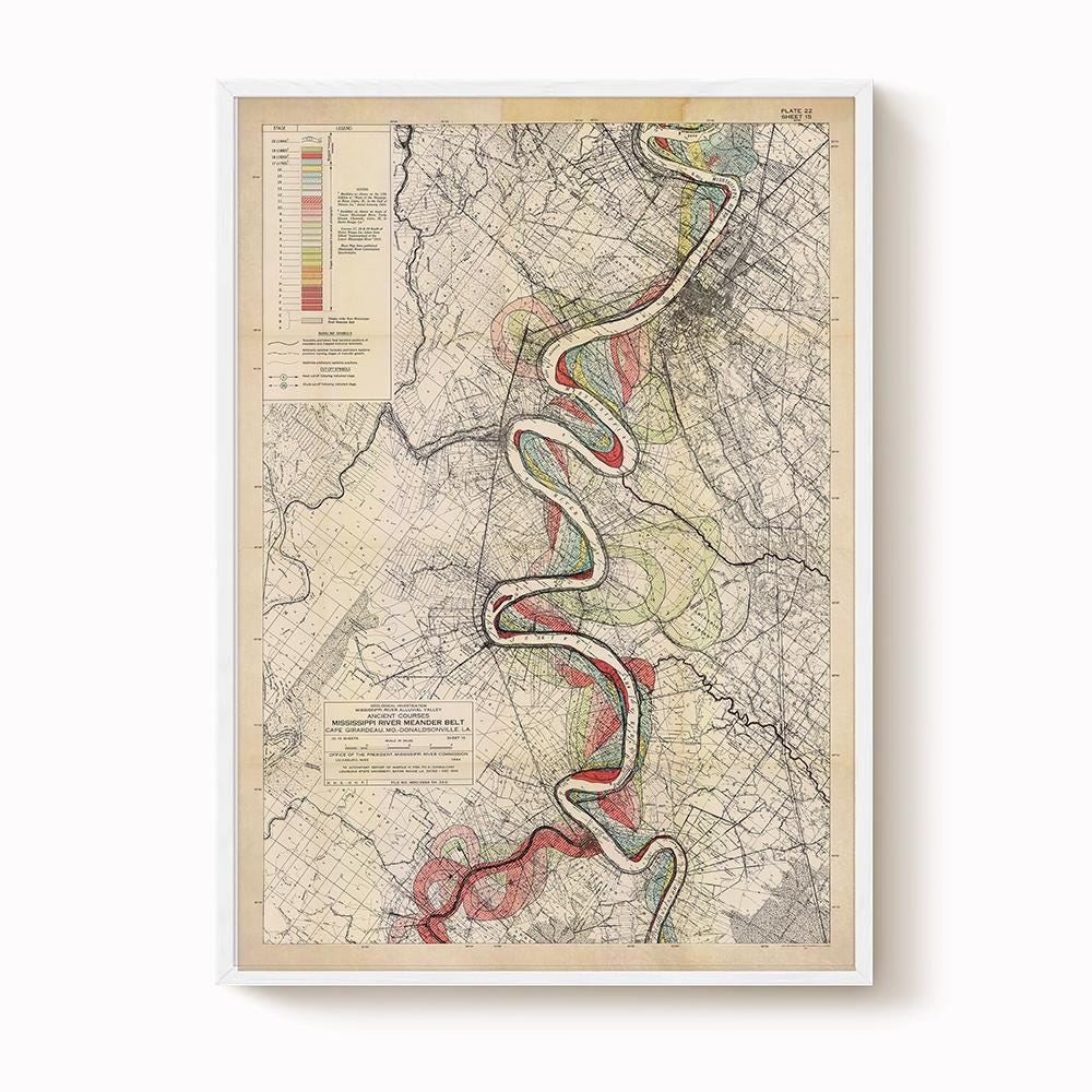 Harold Fisk Mississippi River Map Print, Baton Rouge to New Orleans, Plate 22, Sheet 15