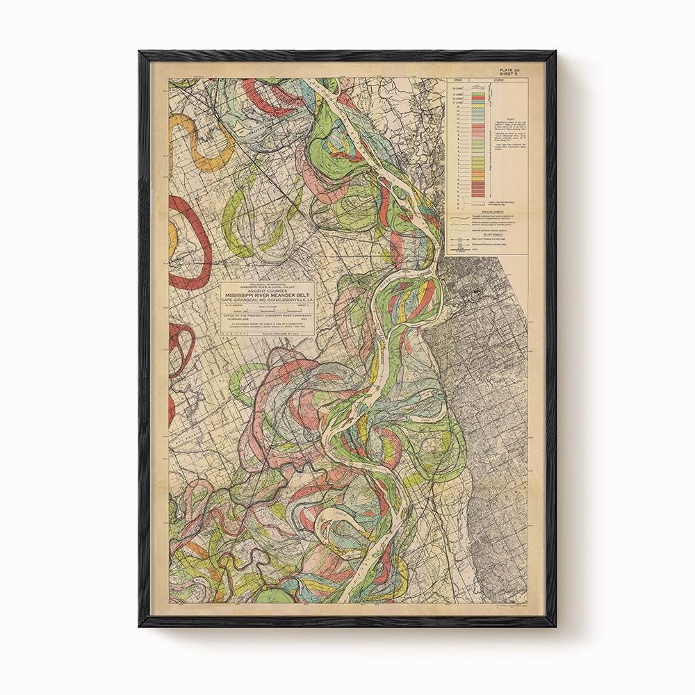 Harold Fisk Mississippi River Map Print, Osceola AR to Memphis TN, Plate 22, Sheet 5
