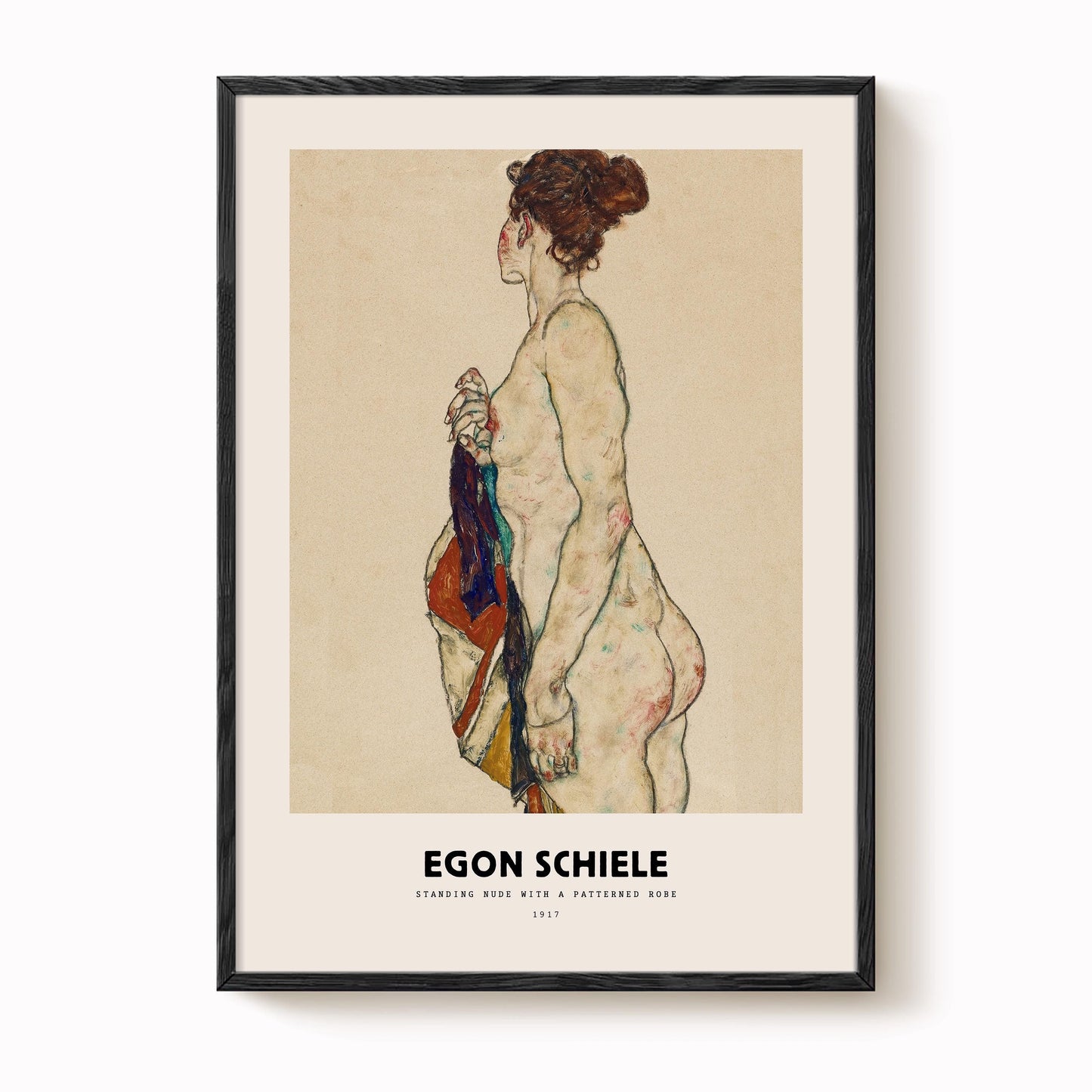 Egon Schiele - Standing Nude with a Patterned Robe Print