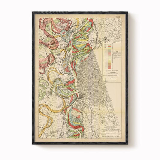 Harold Fisk Mississippi River Map Print, Old River to Morganza, Plate 22, Sheet 12