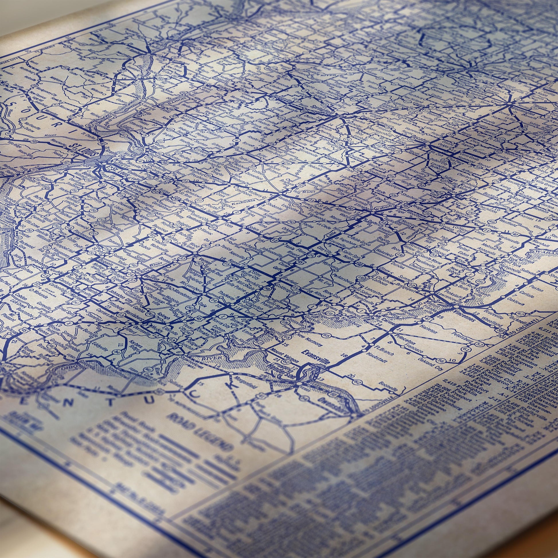 The image is a detailed map of the United States, showing the country's roads and highways in blue and white.