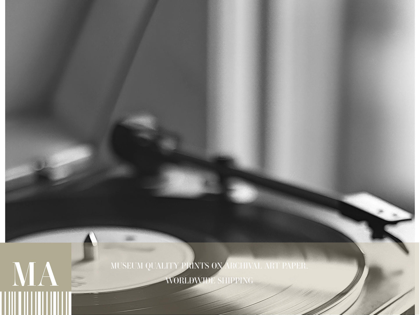 Black & White Record Player Art Print