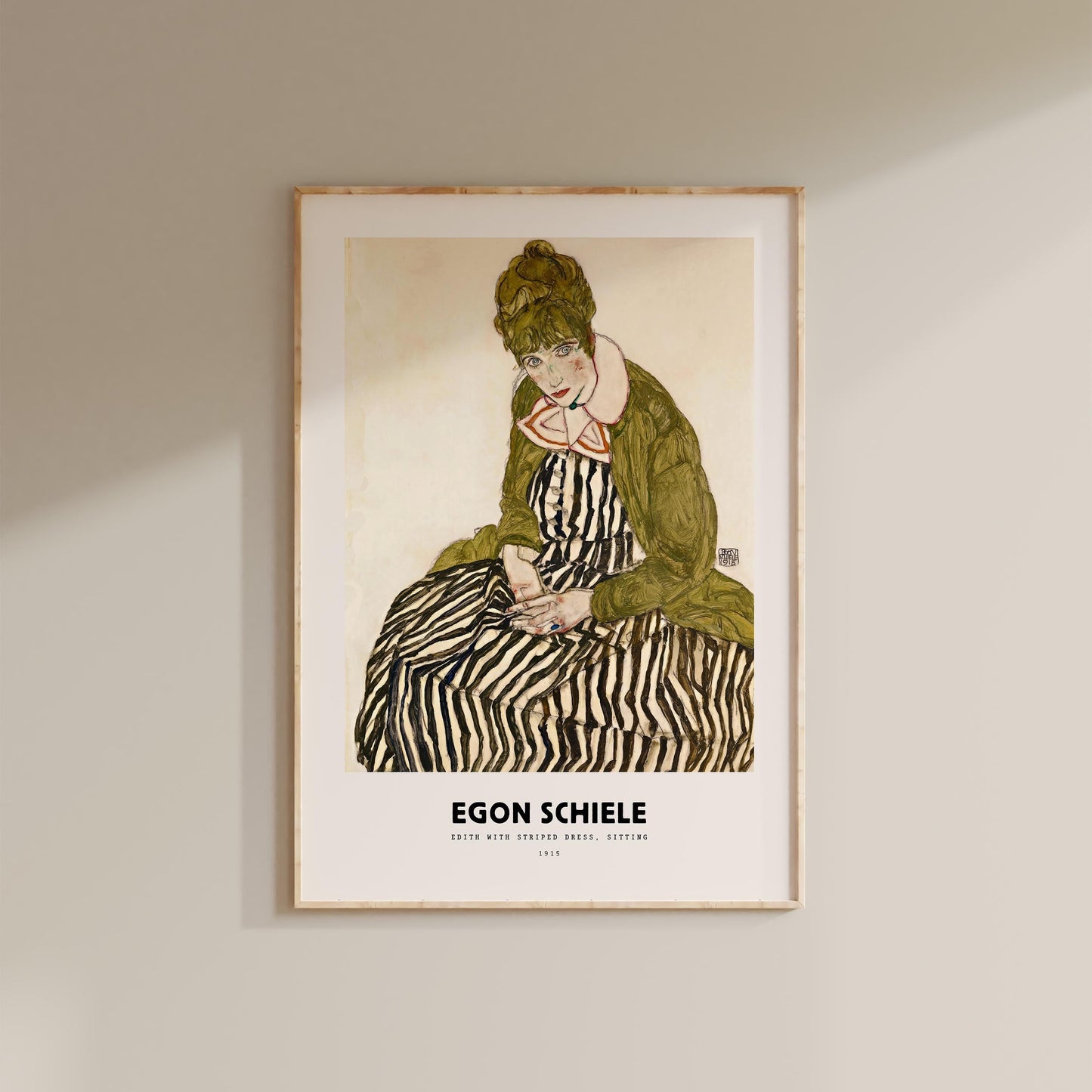 Egon Schiele - Edith With Striped Dress, Sitting Print
