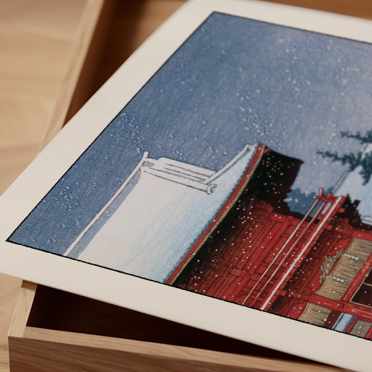 Hasui Kawase - Snow At Nezu Gongen Shrine Print