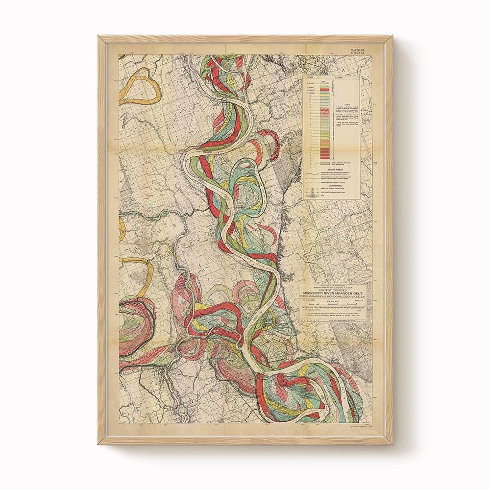 Harold Fisk Mississippi River Map Print, Melville, LA to Donaldsonville, LA, Plate 22, Sheet 13