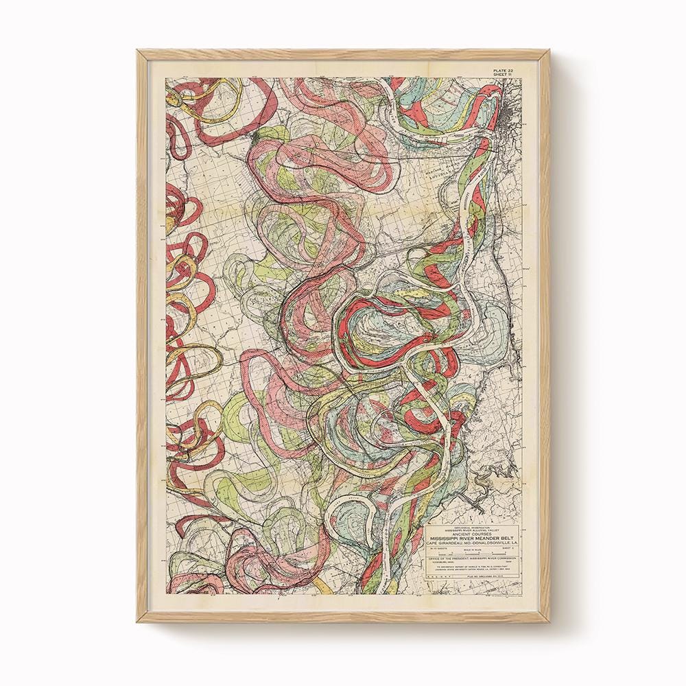 Harold Fisk Mississippi River Map Print, Natchez to Old River, Plate 22, Sheet 11