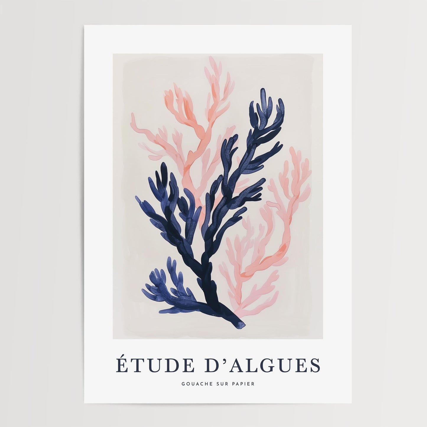 The image is a poster featuring a stylized illustration of a coral or seaweed with a pink and blue color scheme.