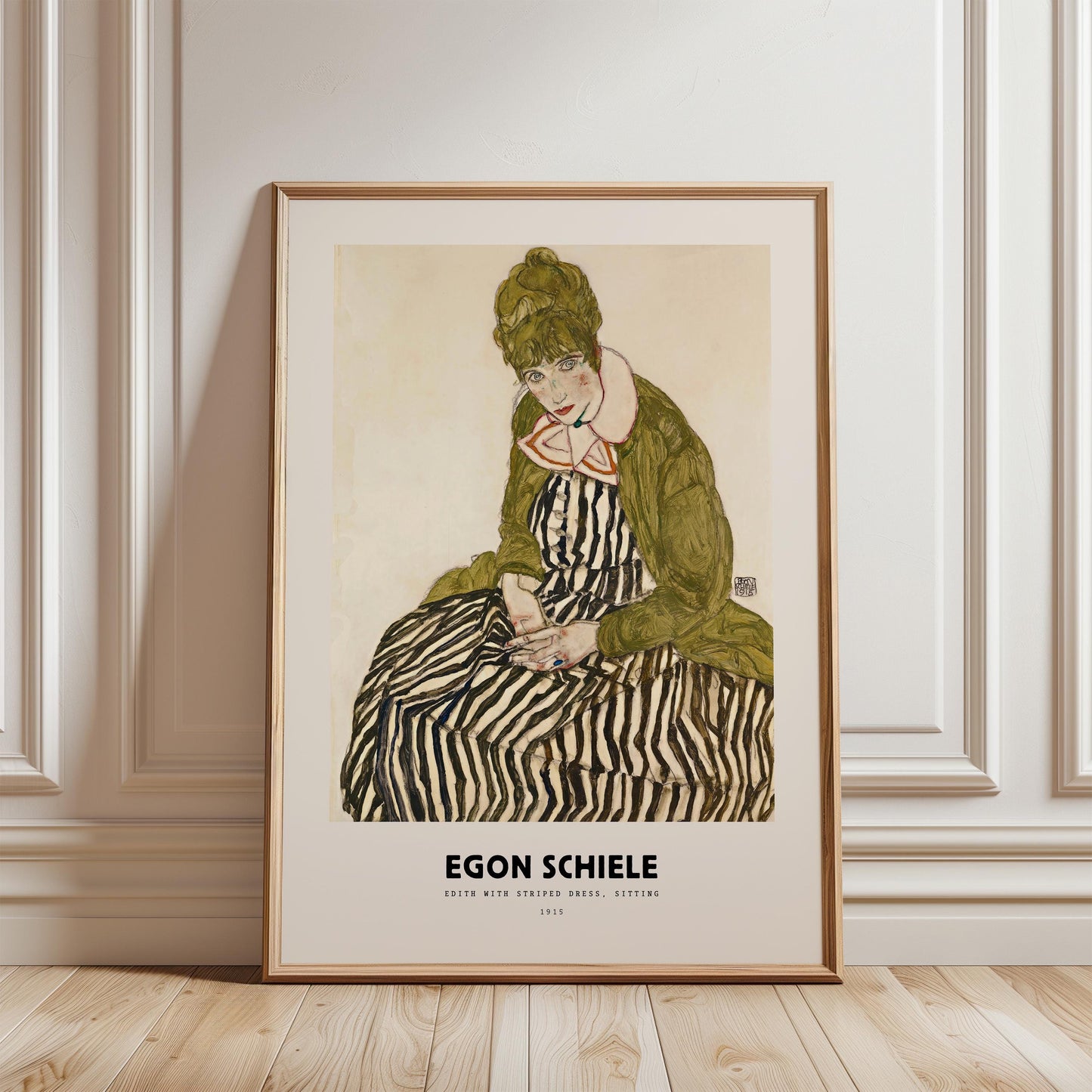 Egon Schiele - Edith With Striped Dress, Sitting Print