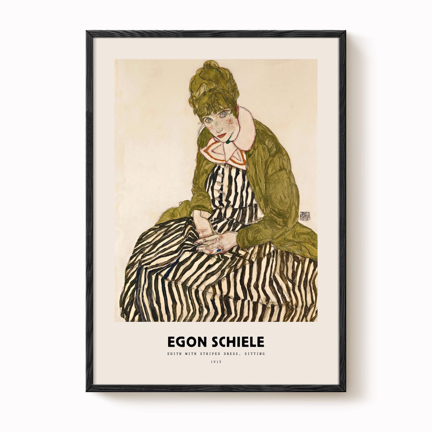 Egon Schiele - Edith With Striped Dress, Sitting Print