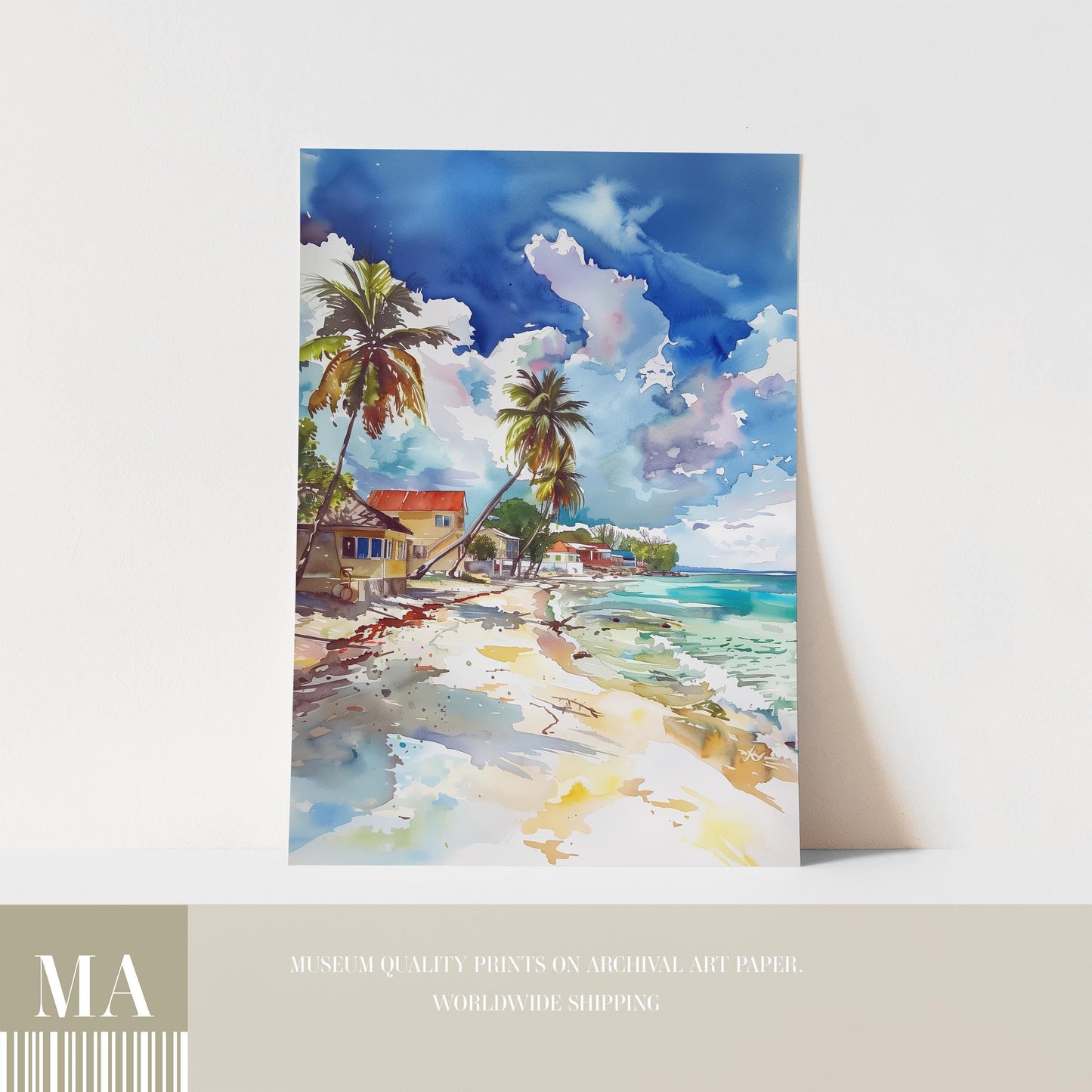 Barbados Beach Watercolour Print