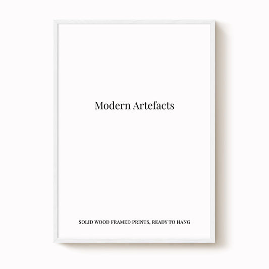 The image is a white framed print with the text "Modern Artifacts" and "SOLIDWOOD FRAMED PRINTS, READY TO HANG" printed on it.