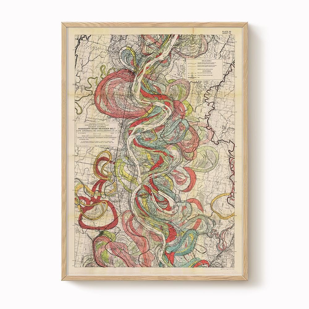Harold Fisk Mississippi River Map Print, Vicksburg to Natchez, Plate 22, Sheet 10