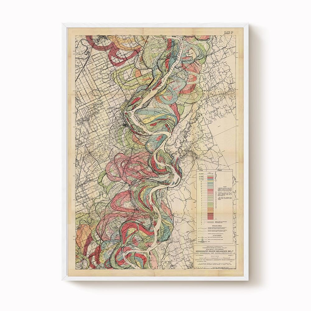 Harold Fisk Mississippi River Map Print, Caruthersville, MO to Osceola, AR, Plate 22, Sheet 4