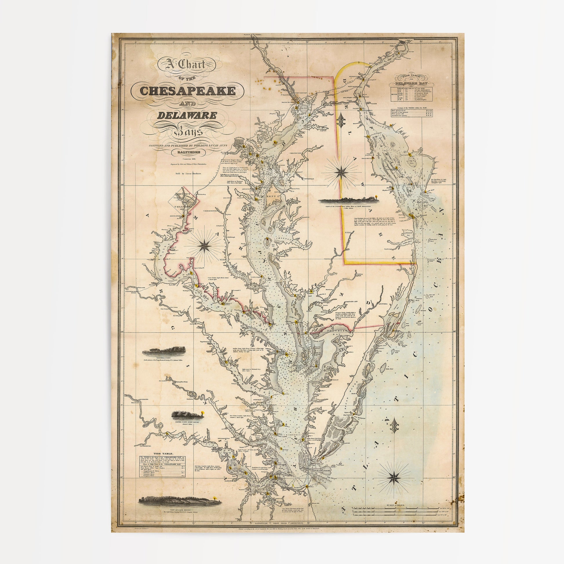 The image is a historical map of the Chesapeake Bay region in the United States, depicting the bay, surrounding areas, and the states of Maryland and Virginia.
