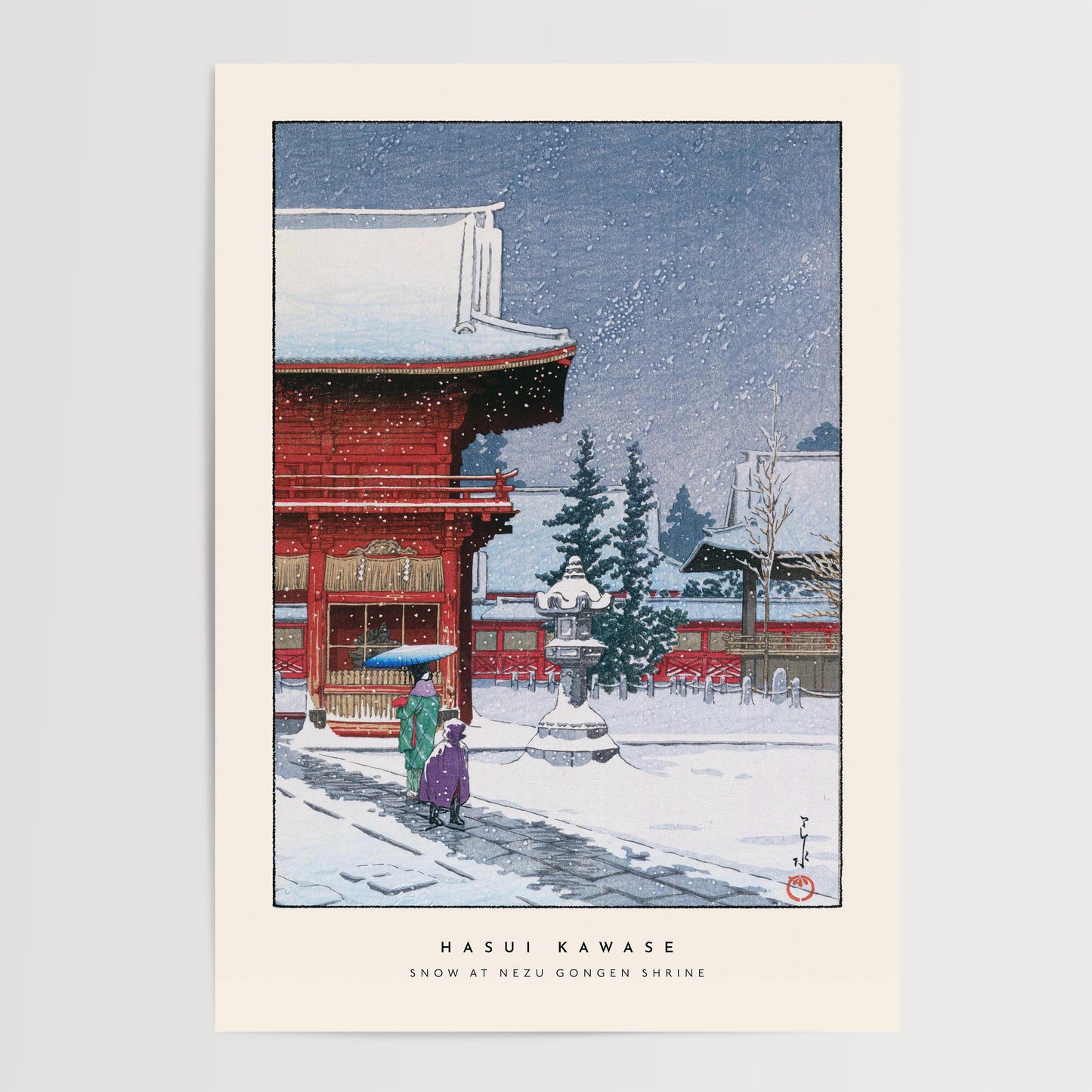 Hasui Kawase - Snow At Nezu Gongen Shrine Print