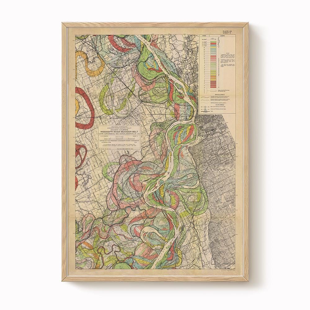 Harold Fisk Mississippi River Map Print, Osceola AR to Memphis TN, Plate 22, Sheet 5