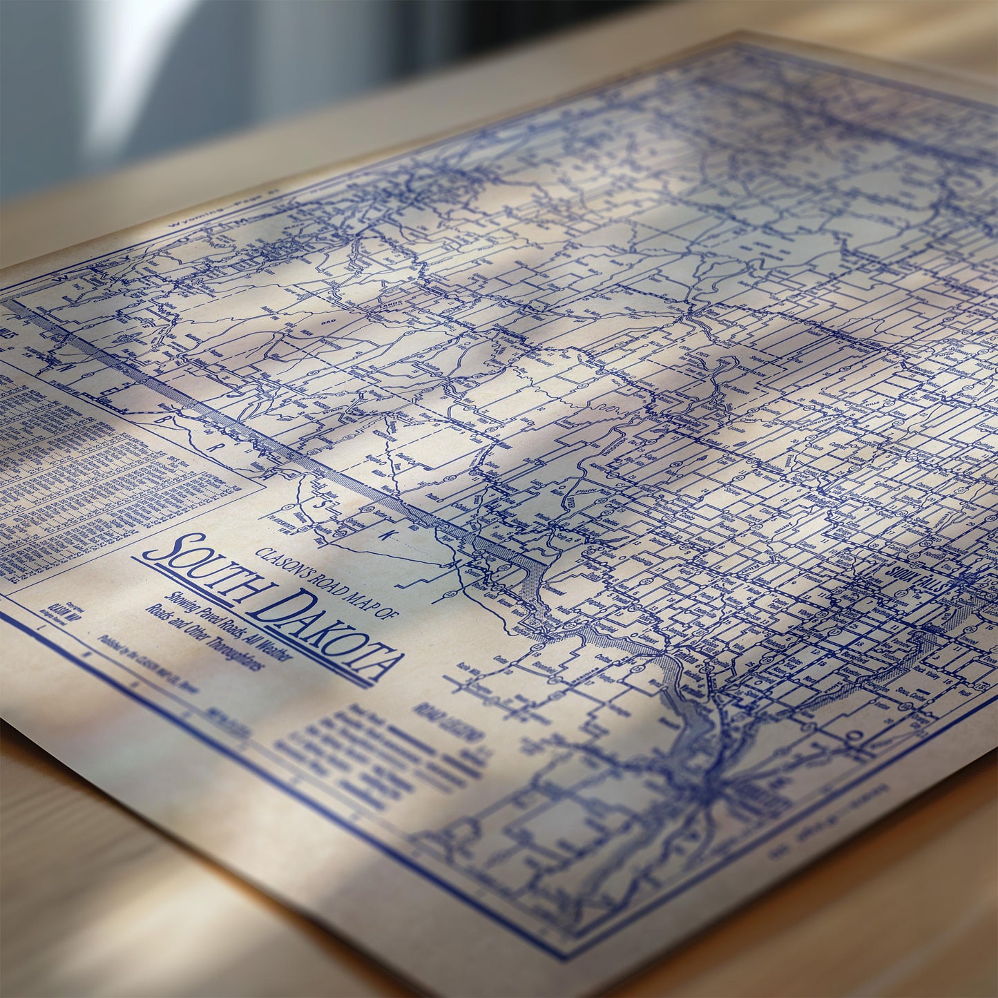 The image is a close-up of a detailed map of South Dakota, with various roads and landmarks clearly visible.