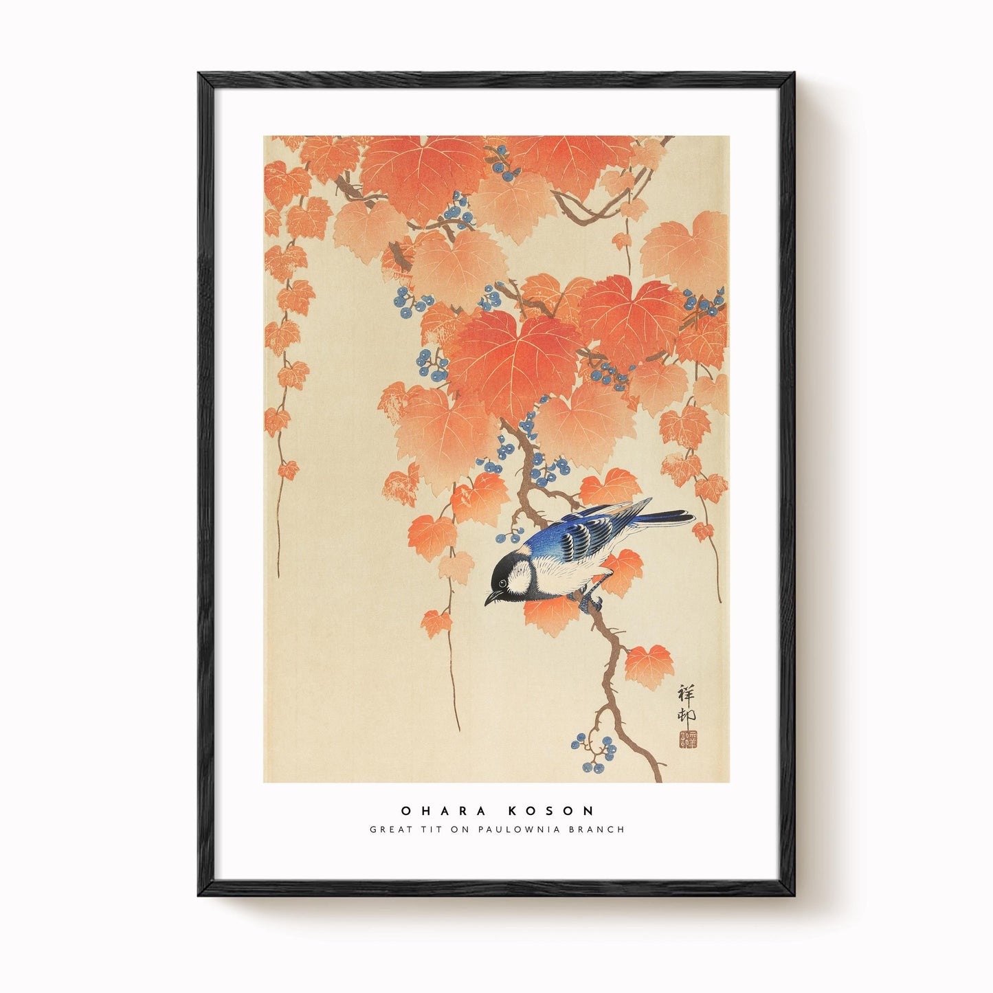 Ohara Koson - Great Tit On Paulownia Branch Print