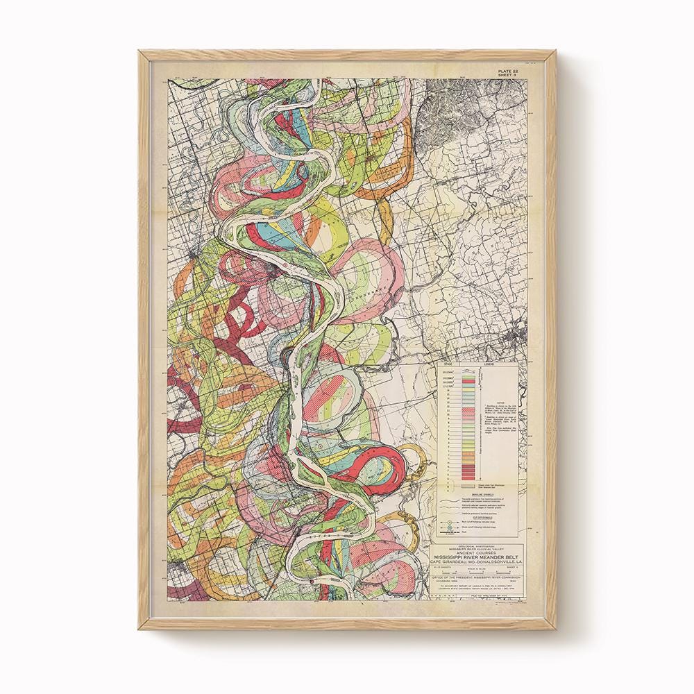 Harold Fisk Mississippi River Map Print, New Madrid to Caruthersville, Plate 22, Sheet 3
