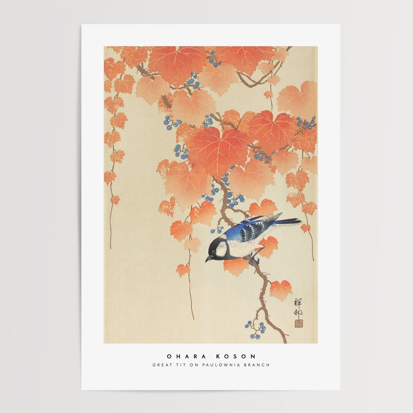 Ohara Koson - Great Tit On Paulownia Branch Print