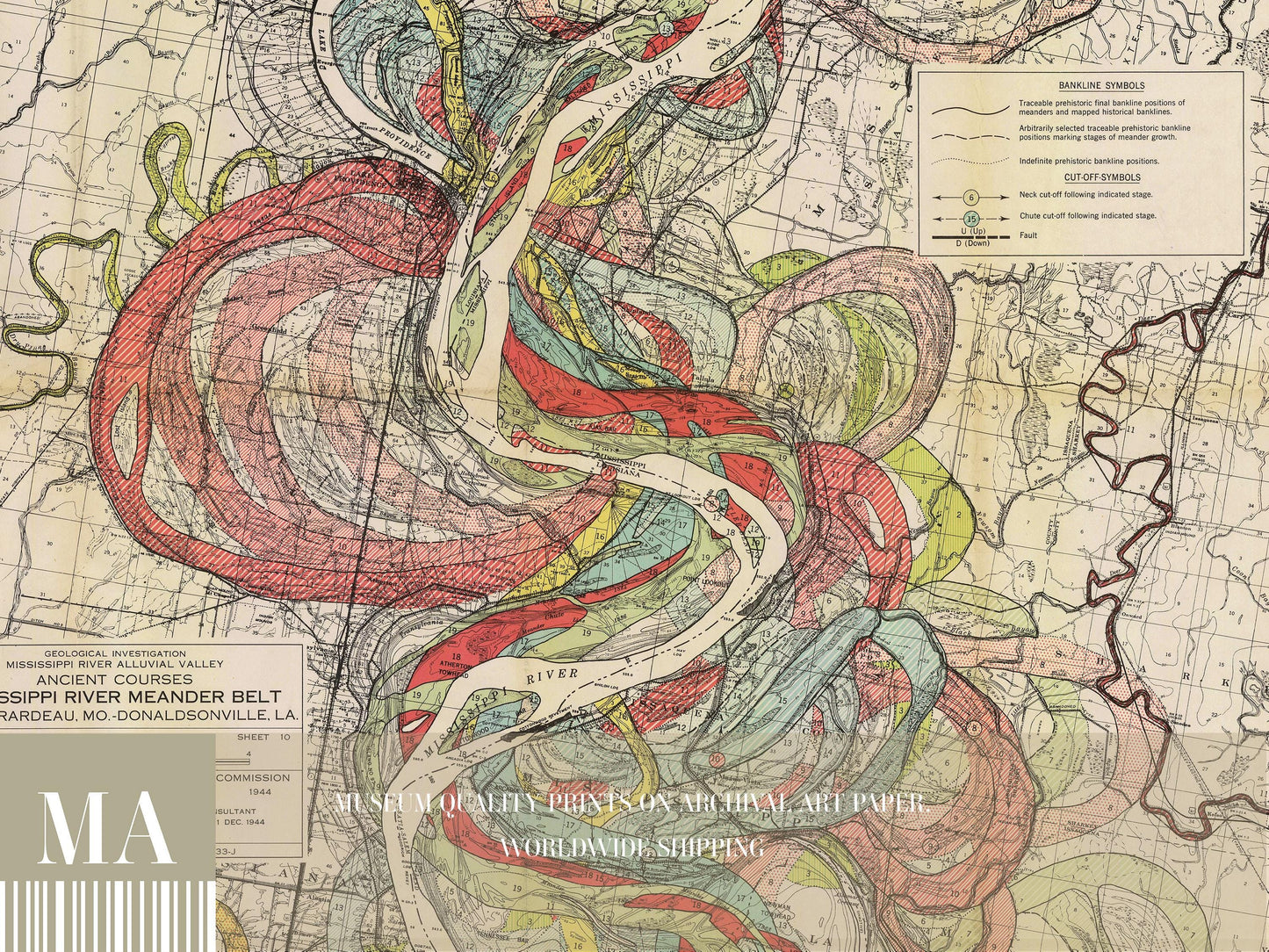 Harold Fisk Mississippi River Map Print, Vicksburg to Natchez, Plate 22, Sheet 10