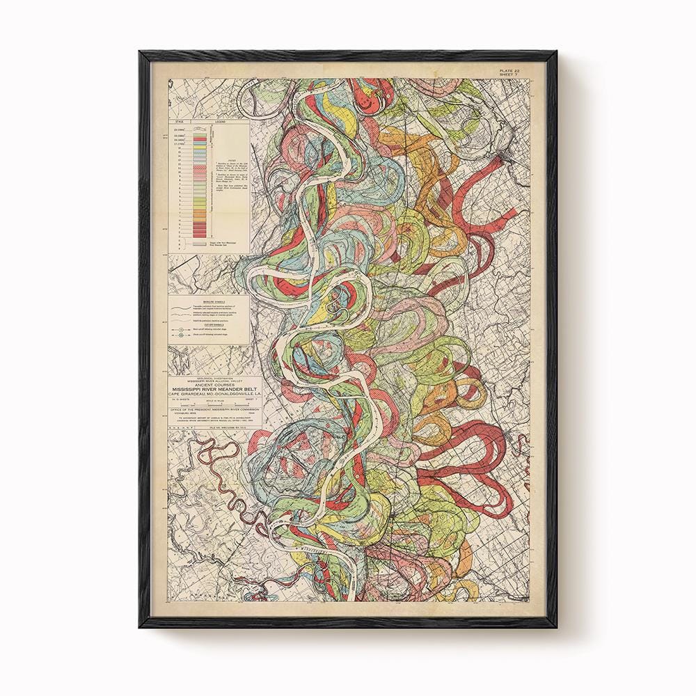 Harold Fisk Mississippi River Map Print, Helena AR to Rosedale MS, Plate 22, Sheet 7