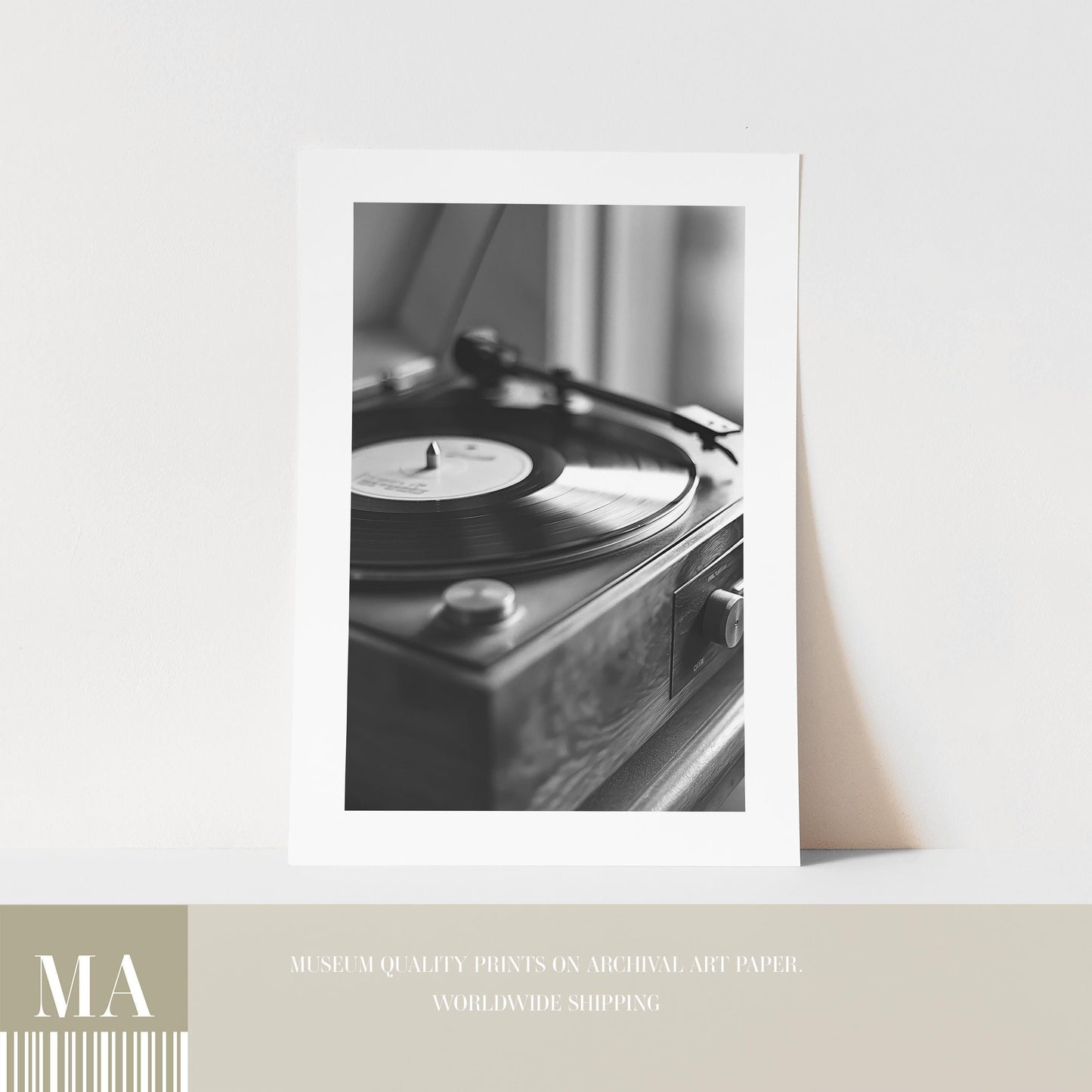 Black & White Record Player Art Print
