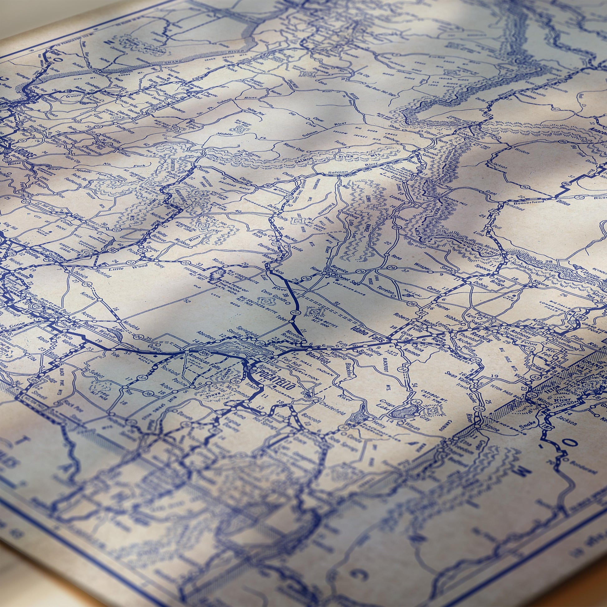 The image is a detailed map of a region, with various roads, landmarks, and geographical features depicted in blue and white.