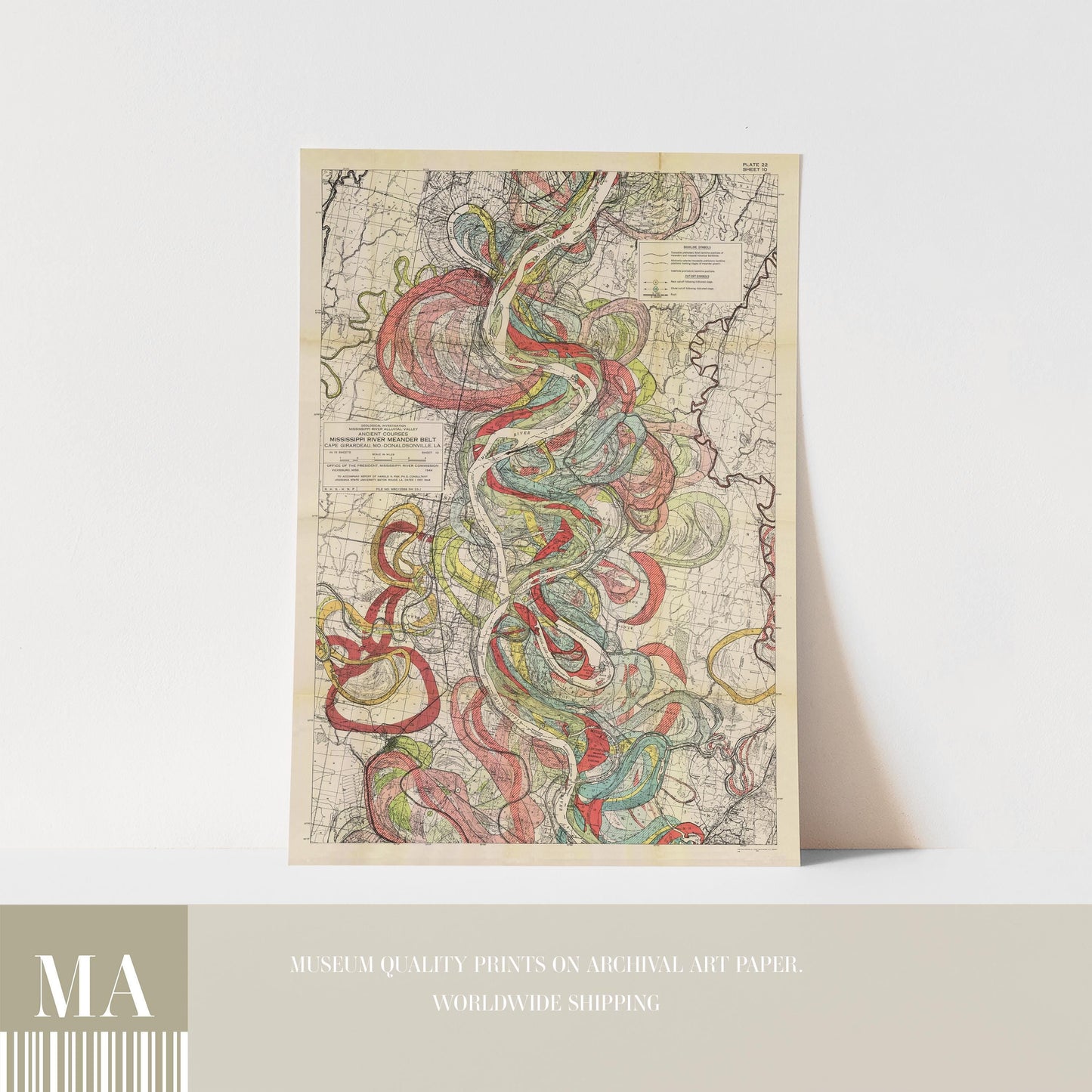 Harold Fisk Mississippi River Map Print, Vicksburg to Natchez, Plate 22, Sheet 10