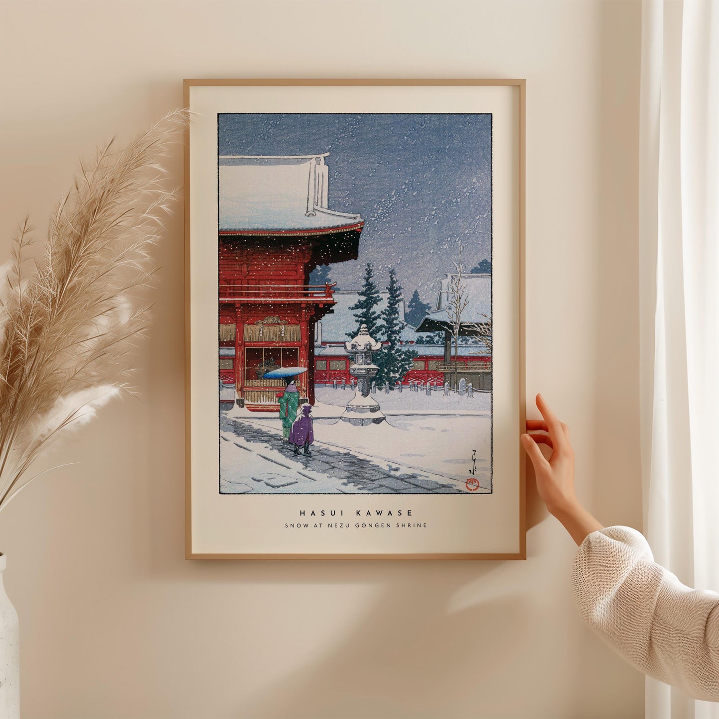 Hasui Kawase - Snow At Nezu Gongen Shrine Print