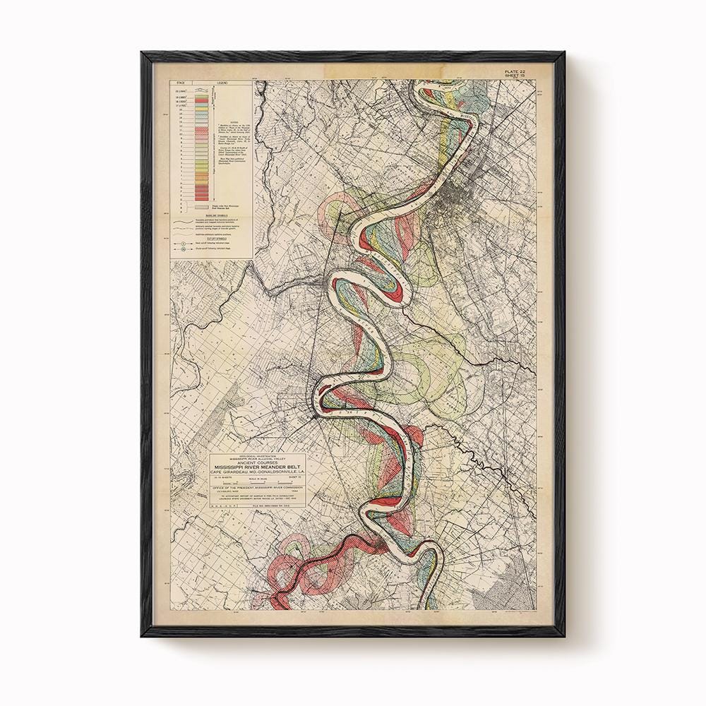 Harold Fisk Mississippi River Map Print, Baton Rouge to New Orleans, Plate 22, Sheet 15