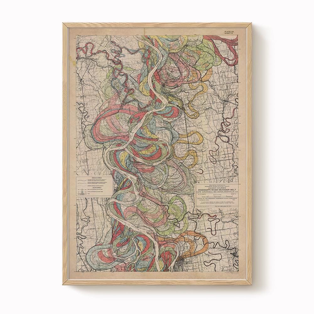 Harold Fisk Mississippi River Map Print, Rosedale to Greenville, Plate 22, Sheet 8