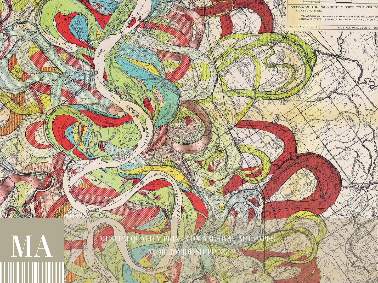 Harold Fisk Mississippi River Map Print, Memphis to Helena, Plate 22, Sheet 6