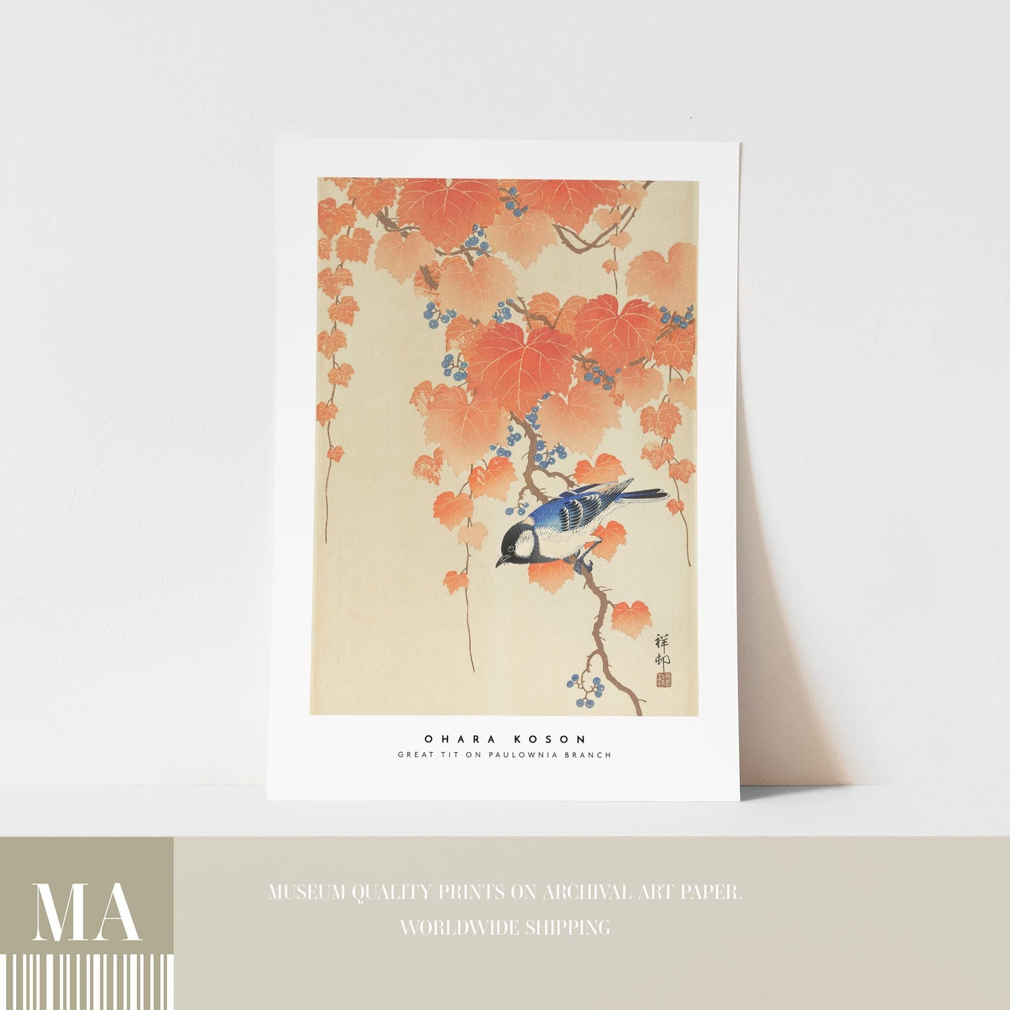 Ohara Koson - Great Tit On Paulownia Branch Print