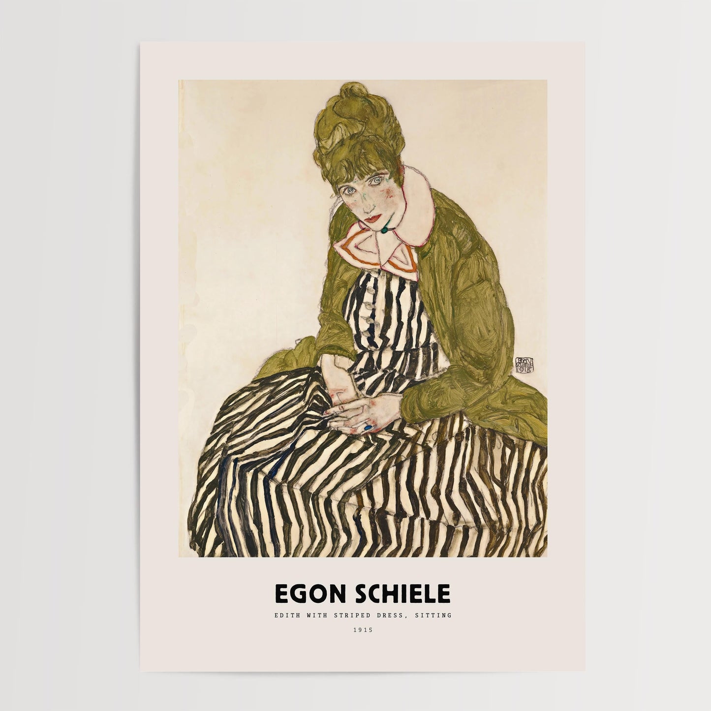 Egon Schiele - Edith With Striped Dress, Sitting Print