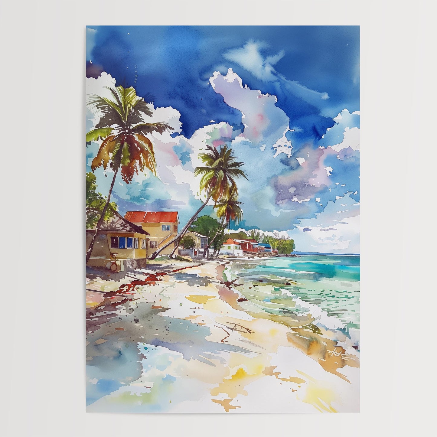Barbados Beach Watercolour Print