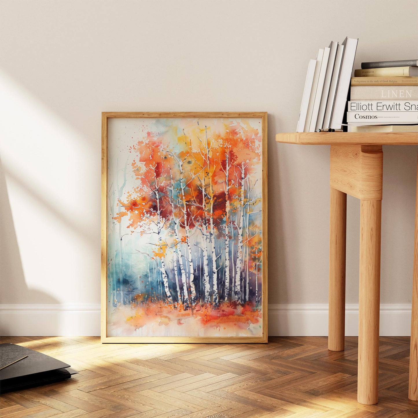 Autumn Birch Trees Watercolour Print