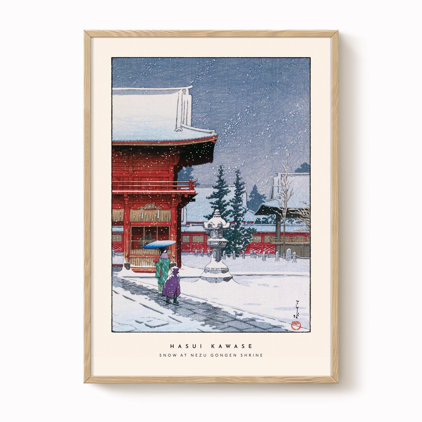 Hasui Kawase - Snow At Nezu Gongen Shrine Print