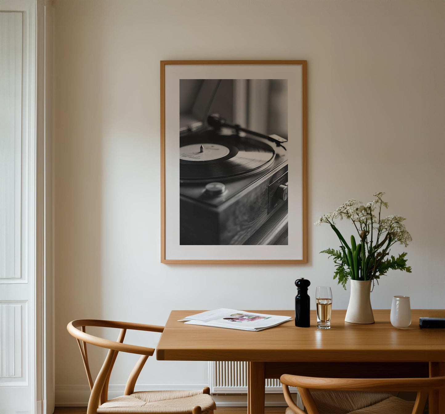 Black & White Record Player Art Print