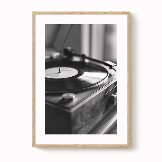 Record Player Art Print - Minimalist Black and White Vinyl Wall Decor