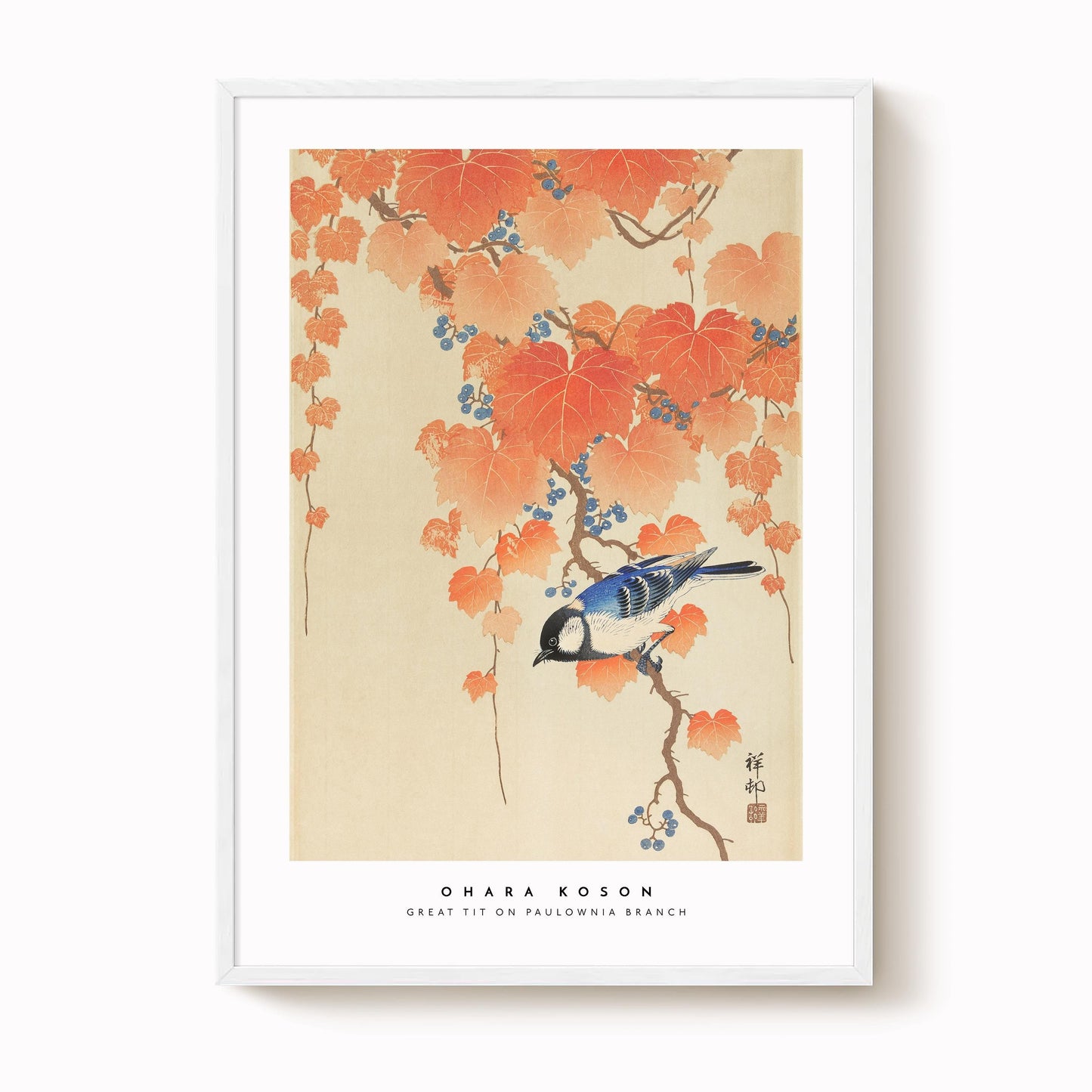 Ohara Koson - Great Tit On Paulownia Branch Print